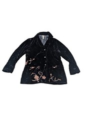 J. Jill Velvet Floral Embroidered Black Women's Jacket (Large)