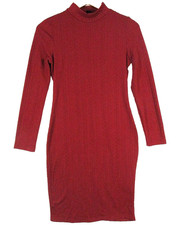 Shein Womens Cable Knit Bodycon Dress High Neck Long Sleeve Size 6 Red