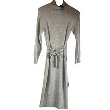 NWT Lulus Gray Knit Sweater Dress Belted Waist Midi Size Medium M