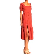 ASTR the Label orange Midi Dress with Puff Sleeves & Slit - Small