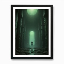 Man Walking Through A Dark Tunnel A Framed Wall Art Poster Canvas Print Picture