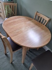 ARGOS Banbury Ext Dining Table  And 4 Oak Chairs Cream Seats Ubder Brown Covers