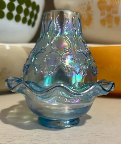 Fenton BLUE Spanish Lace Heart Opalescent Fairy Lamp Light -  Rare