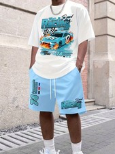 Men's printed summer two-piece outfit, featuring a pattern, a short-sleeved