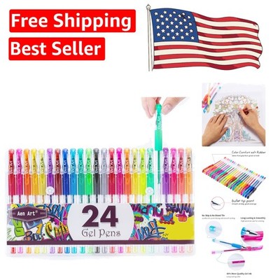 Artistic 24-Color Glitter Gel Pens with Storage Case   Perfect for Doodles