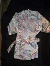 California Dynasty Satin Floral Kimono Robe Medium Tie Belt Lightweight