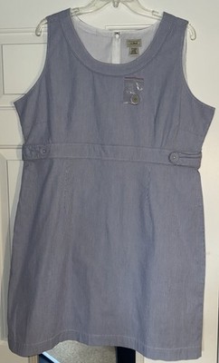 LL BEAN Blue White Pinstripe A-Line Cotton Lined Summer Dress 18P NWT