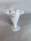 Fenton 6-inch hobnail ruffled milk glass vase