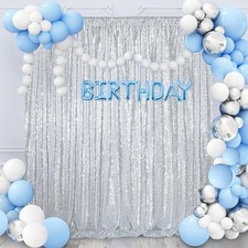 7ft x 7ft Silver Sequin Backdrop Curtain Glitter Photo Booth Backdrop for Wed...