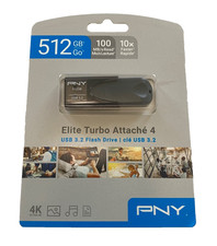 PNY Elite Turbo Attach 4 USB 3.2 Flash Drive, 512GB, New, Sealed