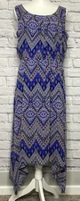 AB Studio Women’s Size L Blue Vibrant Sleeveless Hi-Low Flowing Maxi Dress
