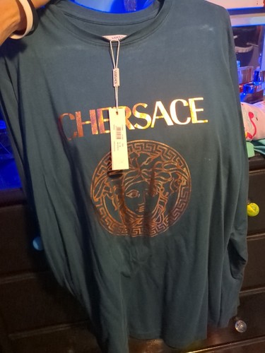 Versace Versus Mens Shirt LA Fit Milano Blue Sz XXL Graphic Designer Streetwear
