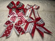 Lot of Pony Tail Cheer Dance Large Hair Bows Red White
