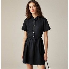 J.Crew Collection Shirtdress Jewel Buttons Mini Black Viscose Preppy US 10 NWT
