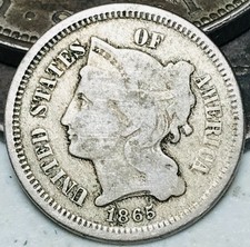 1865 Three Cent Nickel Piece 3C Civil War Date Ungraded US Type Coin CC28341