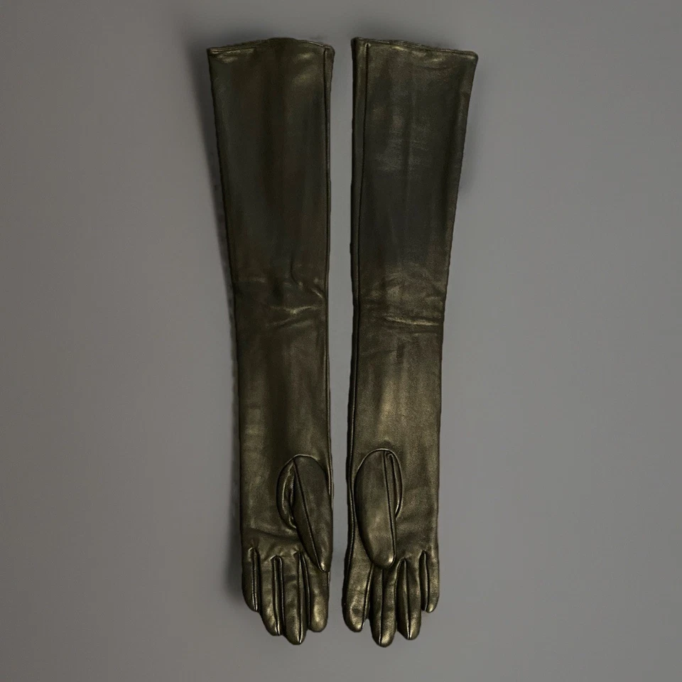 Custom Made Black Leather Opera Gloves With Silver Zipper - Image 2 of 2