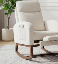 Nursery Rocking Chair 300lb Glider Chair with Solid Wood Legs/Two Side Pockets