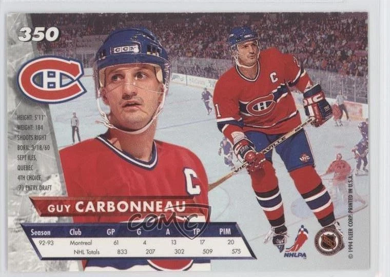 1993-94 Fleer Ultra Guy Carbonneau #350 HOF - Image 2 of 2
