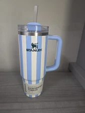 Stanley Blue Stripe Cabana Quencher Tumbler Cup Cornflower Gloss 40 Oz. NEW NWT
