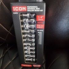 ICON 1/4 Drive Metric Professional Universal Joint Shallow Socket Set, 11-Piece