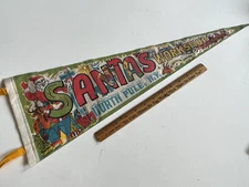 Vintage 1950's Christmas Santa’s Workshop North Pole NY Felt Pennant 8x24"