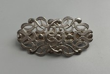 Vintage Hair Barrette-Clip Silver Tone Metal Open Work Art Deco Oblong 3.5