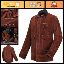 Heavy Duty Leather Welding Jacket, Flame Resistant Split Cowhide, Unisex Welder