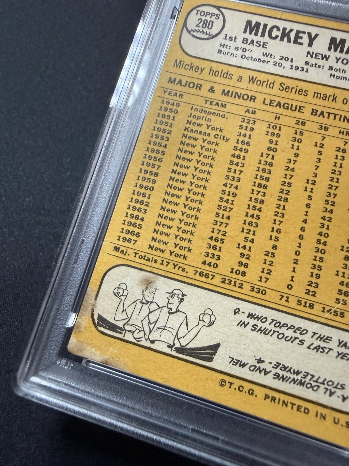 1968 Topps Mickey Mantle #280 PSA 2 view 5