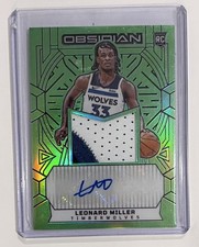 2023-24 Panini Obsidian Rookie Patch Auto Leonard Miller /20 Green Flood Timber…