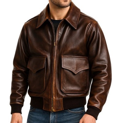 Men s Genuine Leather Jacket Classic Bomber Biker Aviator Flight Outerwear Coat
