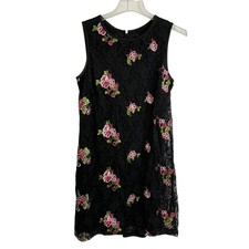 Nine West Dress Womens 14 Black Lace Floral Embroidered Sleeveless Sheath Lined