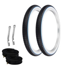 OG TIRES 24 x 2.125 BLACK/WHITE BLUE LINE P-123A W/ HEAVYDUTY TUBES,TIRE LEVER