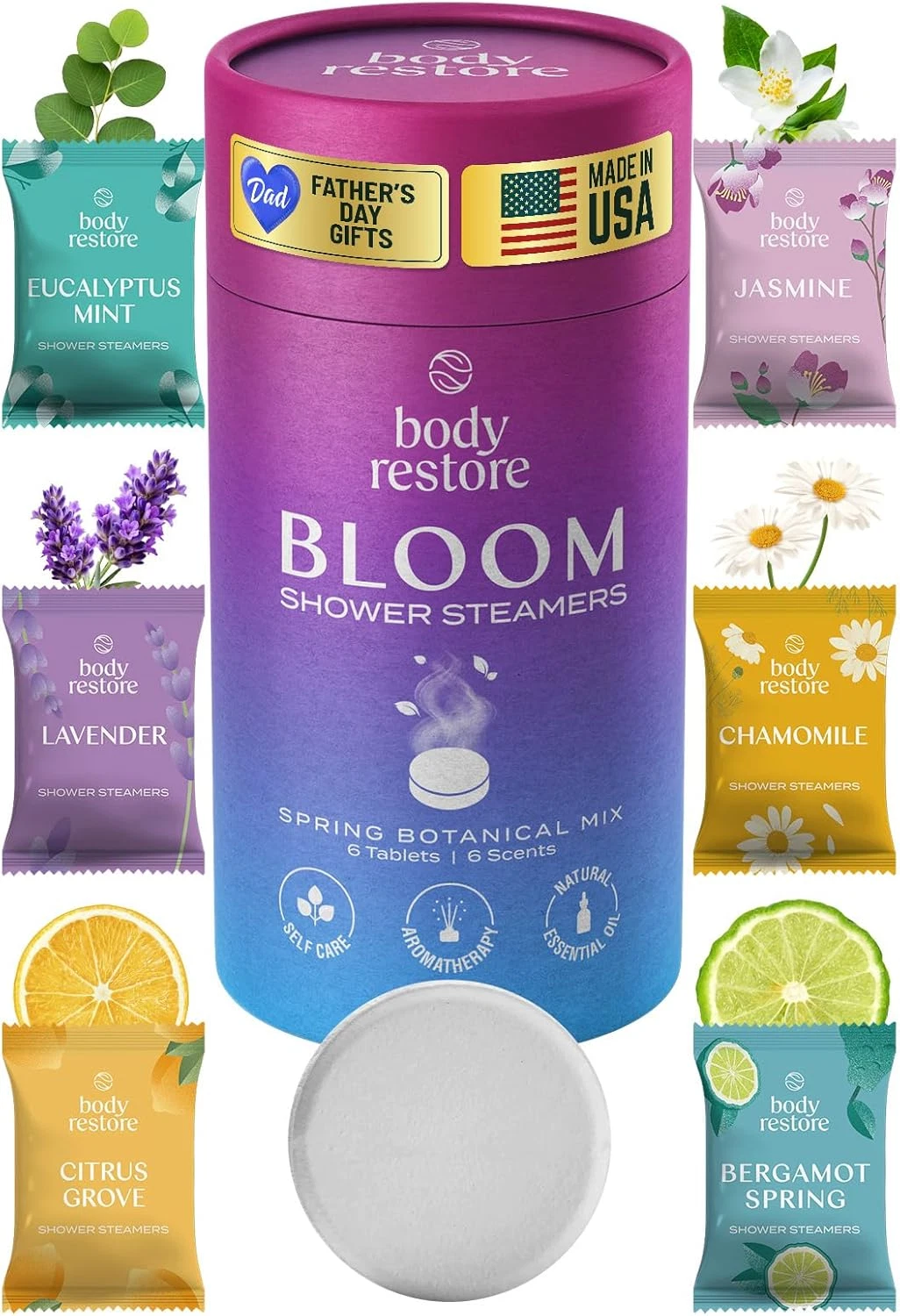 Body Restore Shower Steamers Aromatherapy 6 Pack – Fathers Day Gift for Dad, Bir