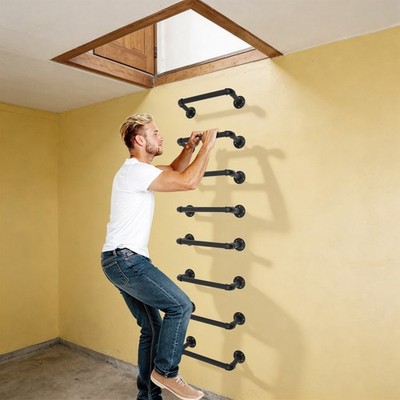 Black Climbing Ladder 8-Rung Basement Ladder Wall Mounted Step Ladder Warehouse