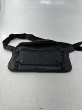 VTG Black Leather Fanny Pack Waist Bag 2 Zip Pouches 1 Snap Wallet Pouch