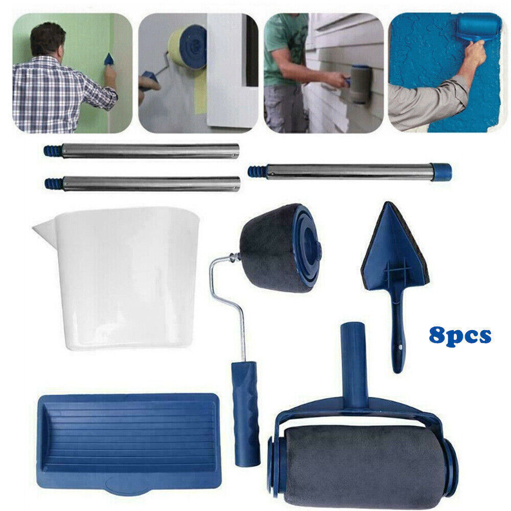 8PCS Paint Runner Pro Roller Brush Set Edger Handle Tool Kit DIY Wall