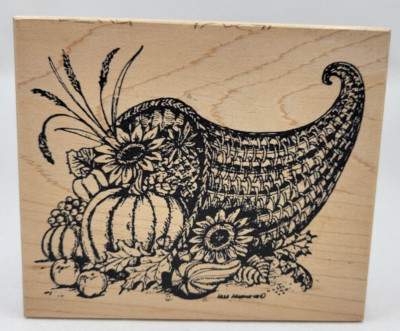 Cornucopia Northwoods wood mount rubber stamp fall autumn Thanksgiving harvest