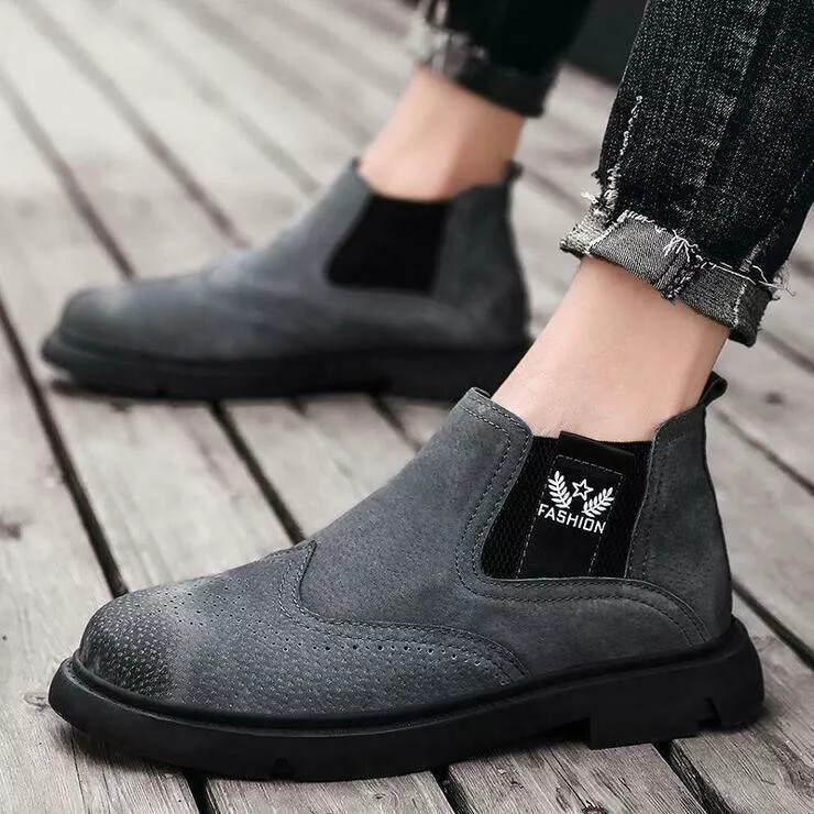 Botas Militares Hombre Brogue Botas Safari Beatles Gris Piel Sintético 4044