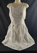 White Nine West Sleeveless Linen Belted A Line Dress Size 10