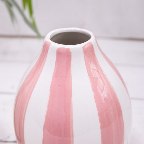 Gestreifte Vase rosa grün & weiß Keramik glasiert Blume Tulpe Deko Vase - Bild 5 von 10