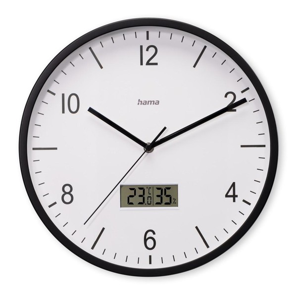 Hama Wanduhr Lanzarote Ø35Cm Mit Thermo- Und Hygrometer, GeräUschlos, Schwarz-image