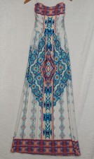 VTG 70s BoBel Maxi Dress Womens Small Strapless Pockets Jersey Aztec Festival