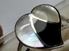 AMAZING MOP BLACK ONYX PETAL INLAYS IN STERLING SILVER.925 RING SIZE 8.75-9.0