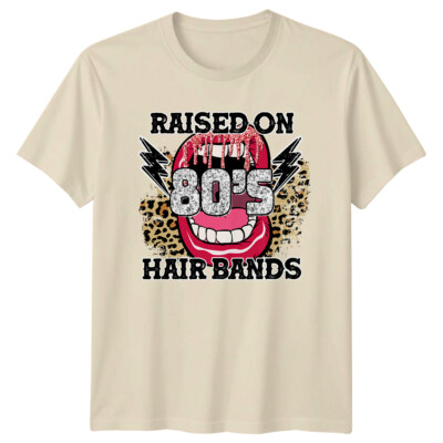 Raised On 80er Haarbänder Retro Vintage Mund Grafik T-Shirt