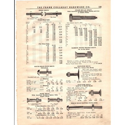 The Frank Colladay Hardware Co Page 159-160 Nuts & Bolts Plow Harrow VTG 1930's