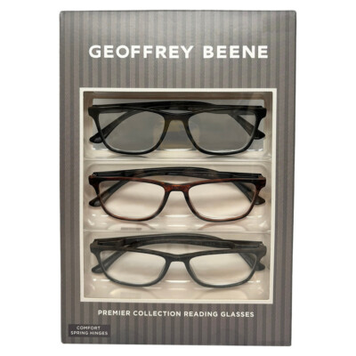 Geoffrey Beene 3 PACK Gift Men's Reading Glasses Gloss Black,Grey,Tortoise +2.00