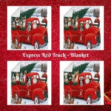 Christmas Santa Express Delivery Red Truck Dog Cat Pet Sherpa Bedroom Blanket