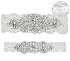 Plus Size Wedding Garters for Bride Lace with Non-Slip Silicone Crystal Pearl