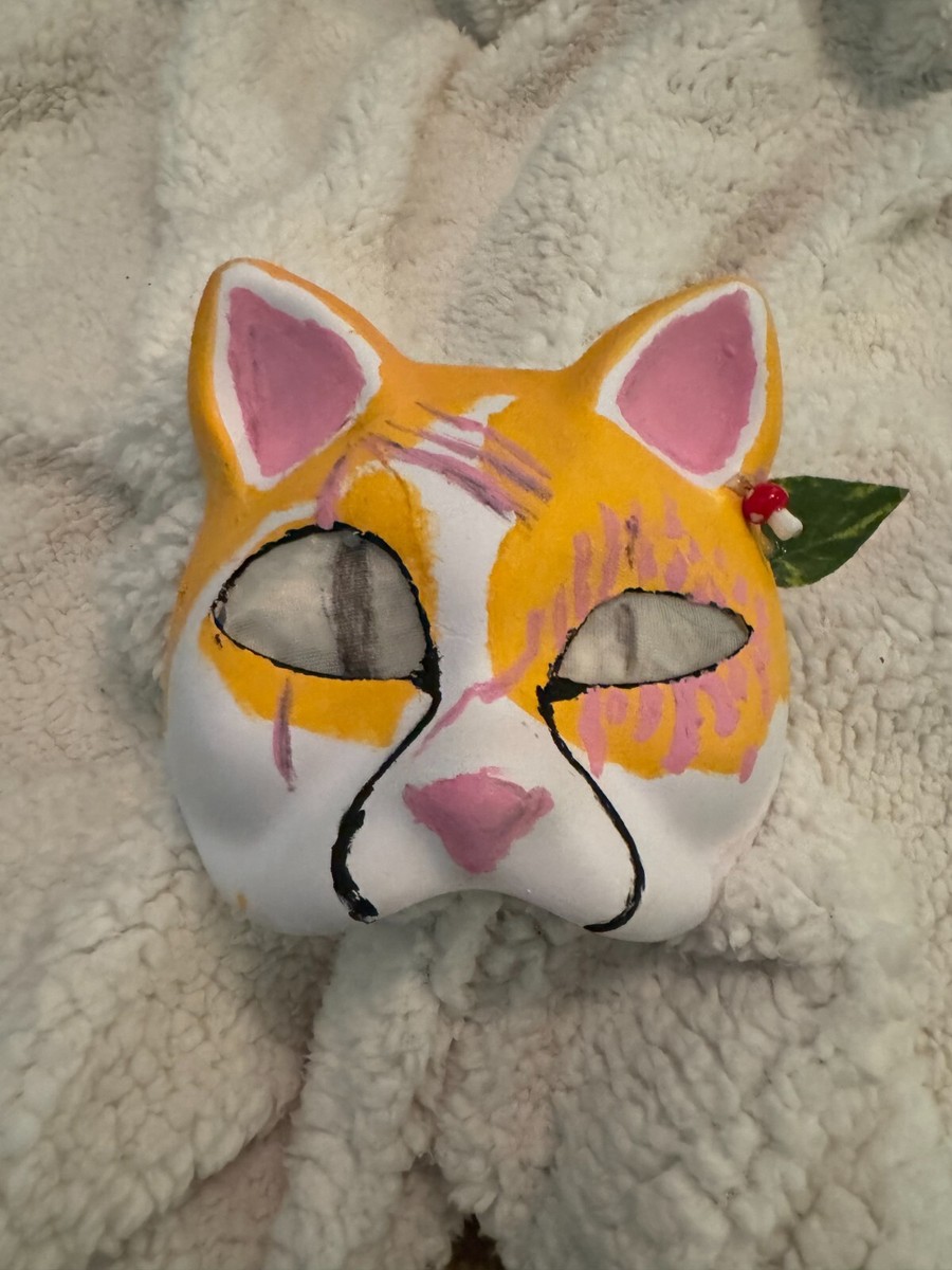 HANDMADE WHITE AND ORANGE CAT THERIAN MASK