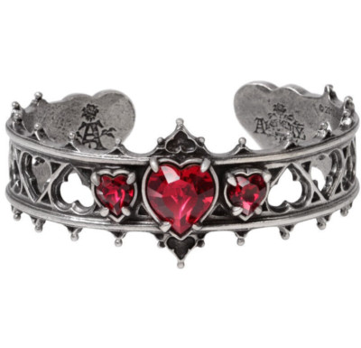 Alchemy Gothic Elizabethan Queen Regal Cuff Bracelet Love Red Crystal Hearts A78
